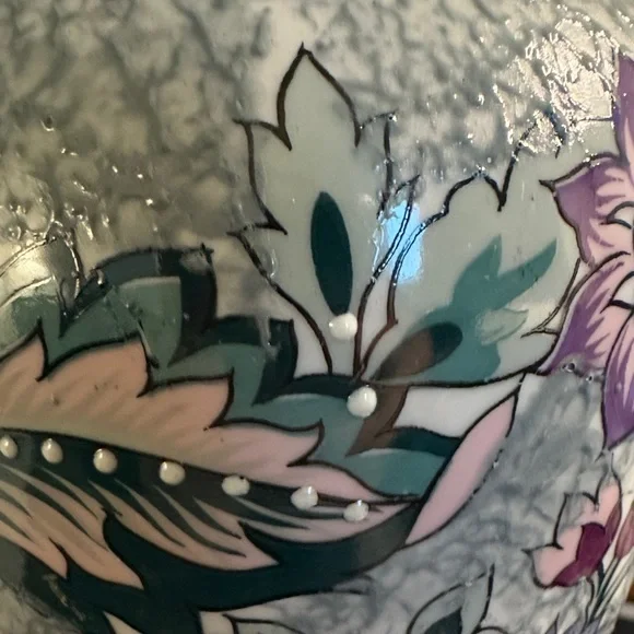 Japanese Vase Textured Paint Moriage Green Blue Pink 8.5" Tall Vintage - Picture 5 of 5